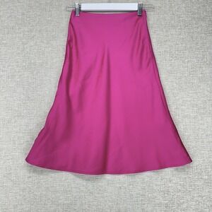 Good Luck Girl Skirt Womens Small Juniors Pink Satin A-Line Midi Slip High Waist